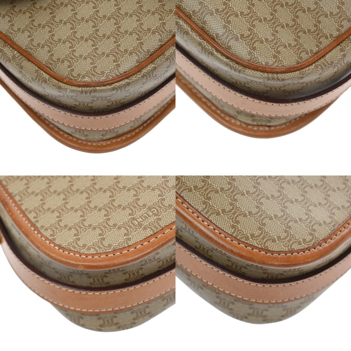 Celine Vintage Macadam Canvas and Leather, Beige, Canvas, Shoulder Bag