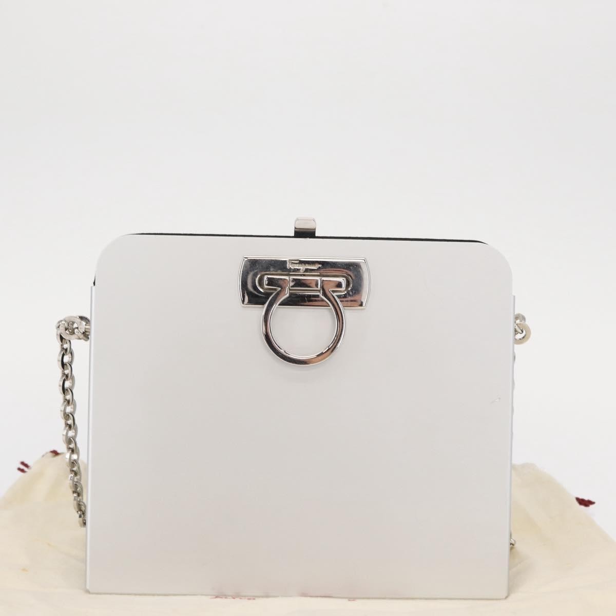 Salvatore Ferragamo Vintage Gancini Chain Leather, Silver, Stainless Steel, Shoulder Bag