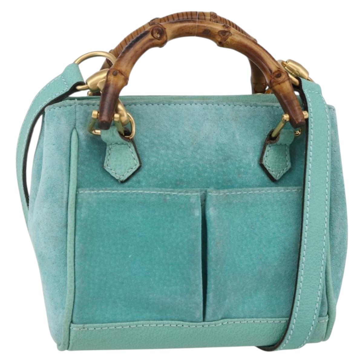 Gucci Bamboo Zip Pouch Leather, TURQUOISE, SUEDE, Clutche & pouche