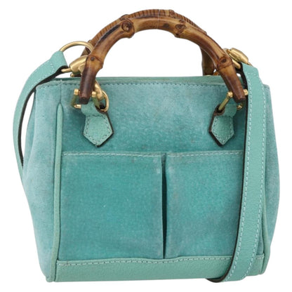 Gucci Bamboo Zip Pouch Leather, TURQUOISE, SUEDE, Clutche & pouche