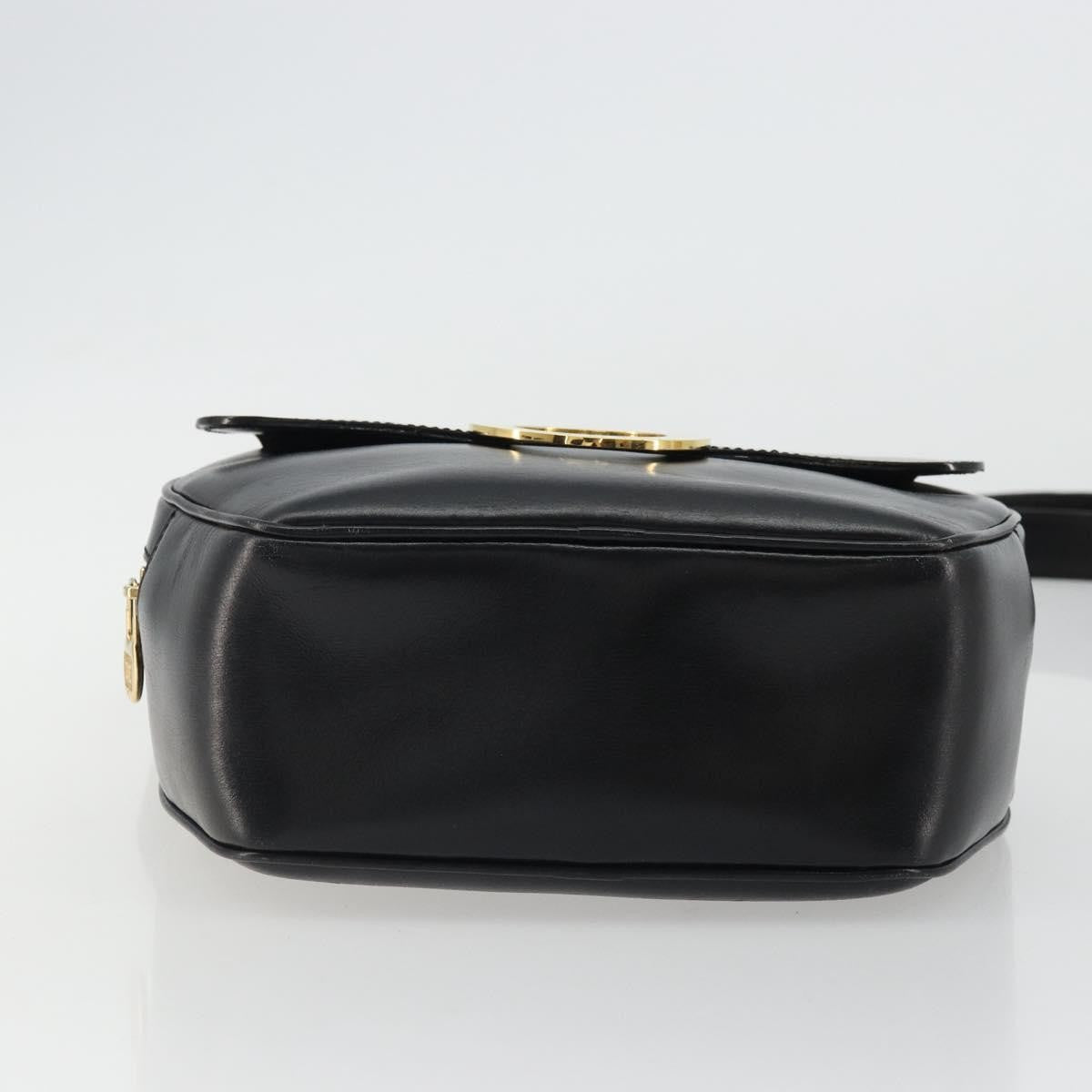Celine Circle Logo Leather, Black, Leather, Shoulder Bag