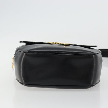 Celine Circle Logo Leather, Black, Leather, Shoulder Bag