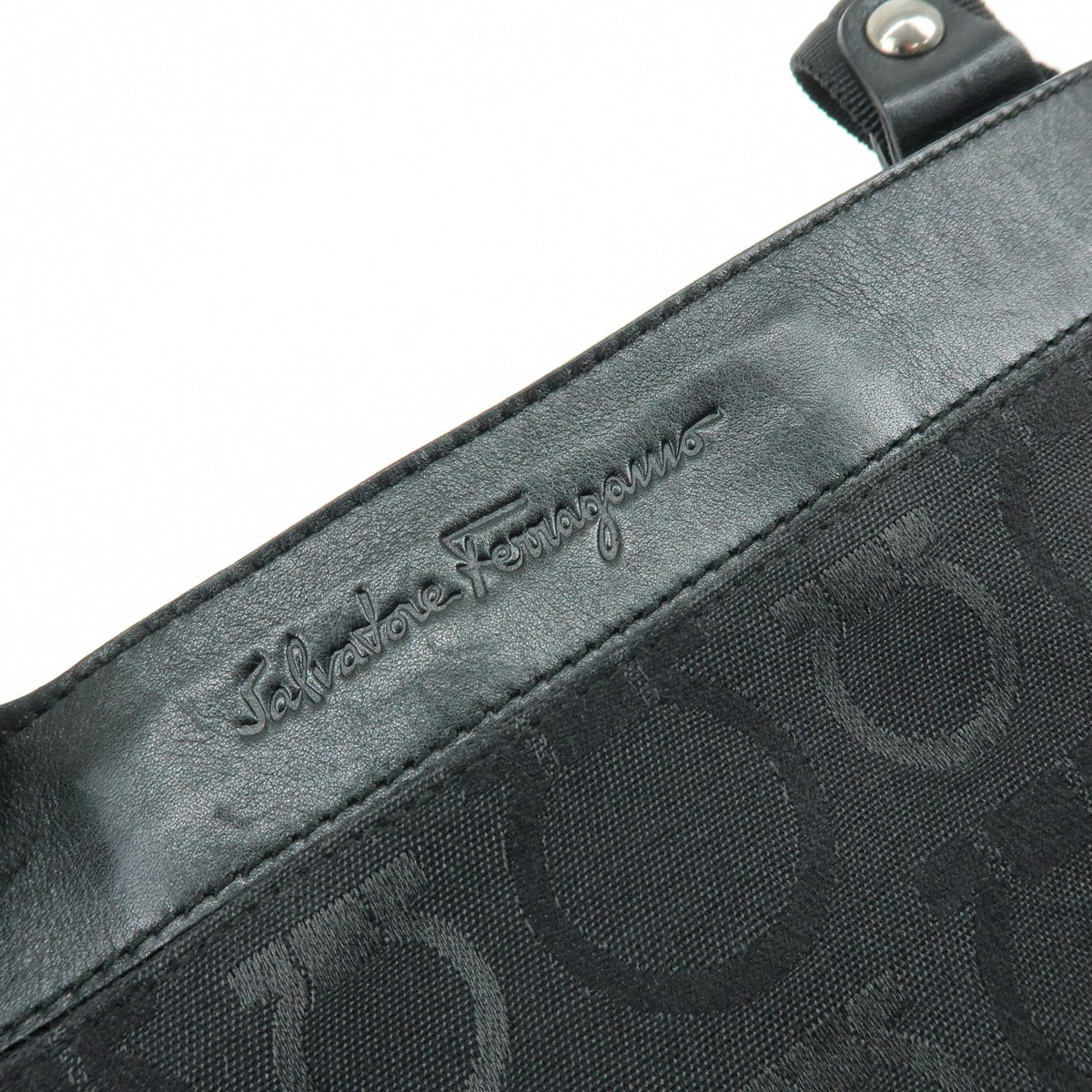 Salvatore Ferragamo Gancini Canvas and Leather, Black, Canvas, Crossbody Bag