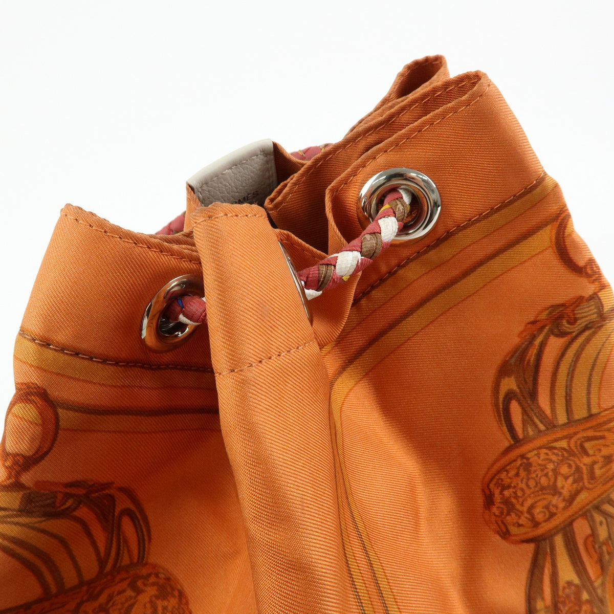 Hermes Soie Cool Printed Silk and Calfskin, Orange, Silk, Handbag