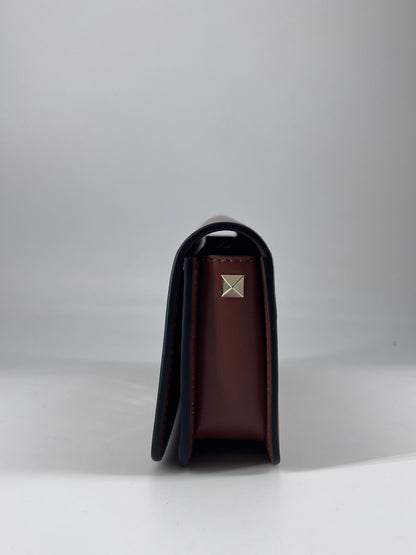 Valentino Garavani Rockstud Flip Lock Flap Bag Leather, BROWN, LEATHER, Handbag