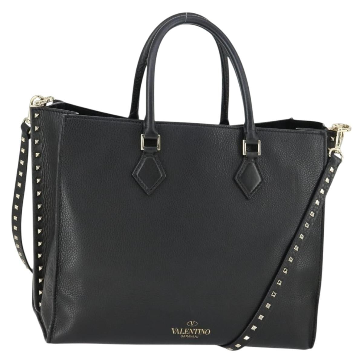 Valentino Garavani Rockstud Open Leather, Black, Leather, Tote Bag