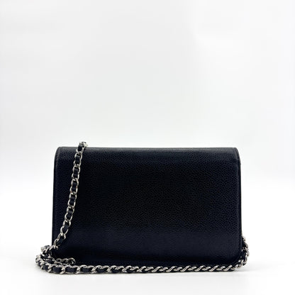 Chanel Timeless Wallet on Chain Textured Leather, Black, Calfskin, Crossbody Bag