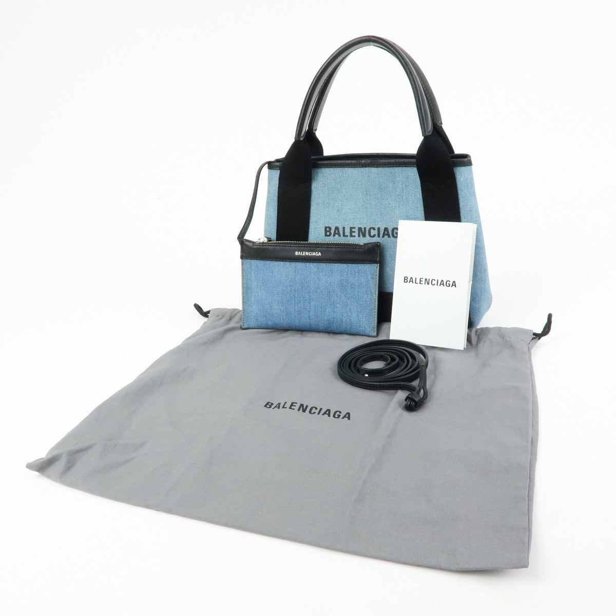 Balenciaga Navy Cabas Coated Denim with Leather, Blue, PVC, Tote Bag