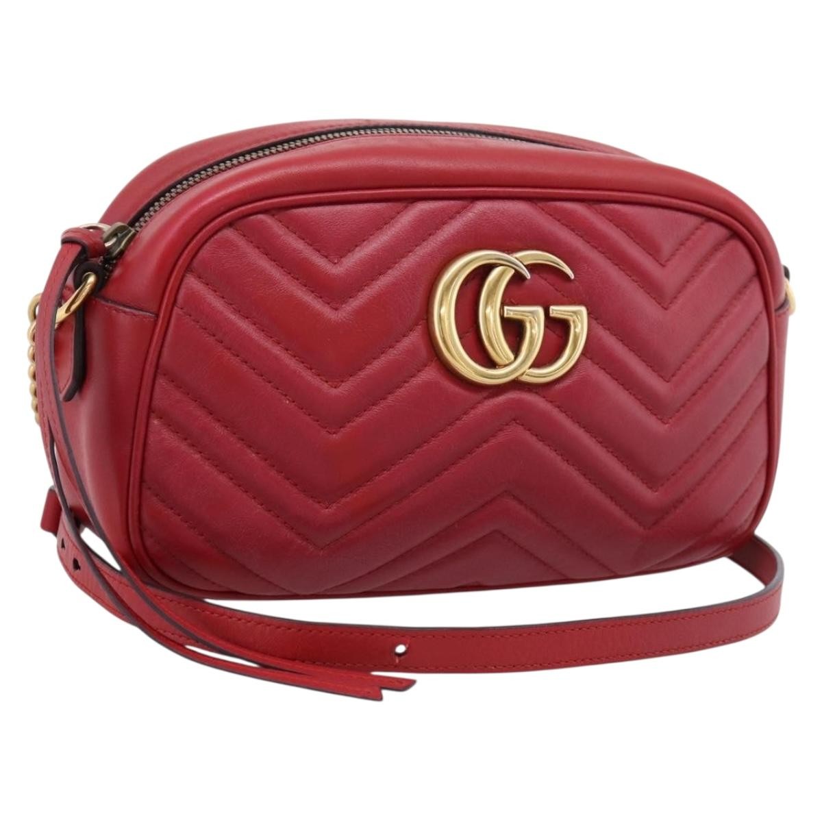 Gucci GG Marmont Matelasse Leather, Red, Leather, Shoulder Bag
