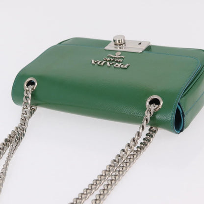 Prada Sound Chain Saffiano Leather, Green, Leather, Shoulder Bag