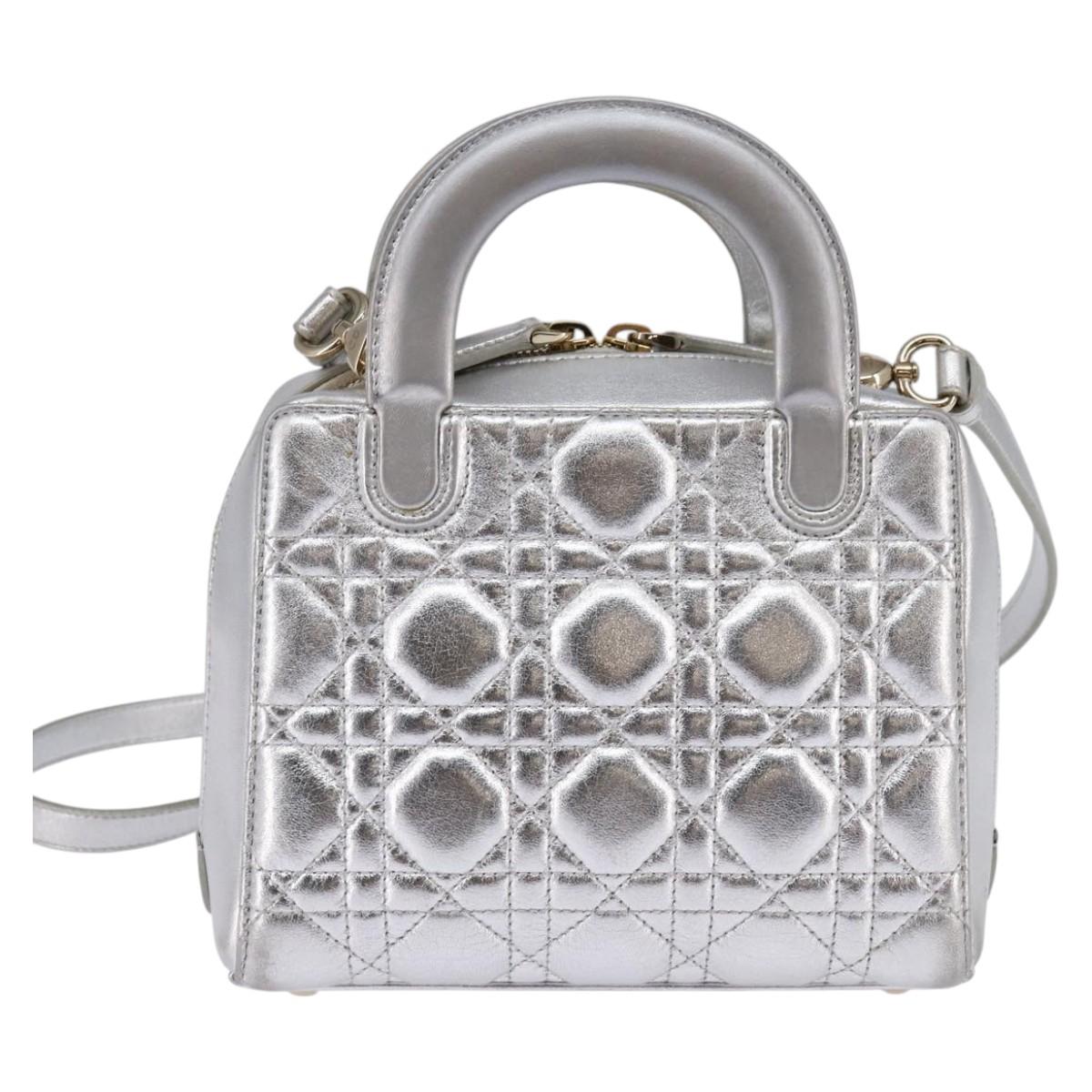 Christian Dior Lady cannage Matelassé, SILVER, LEATHER, Handbag