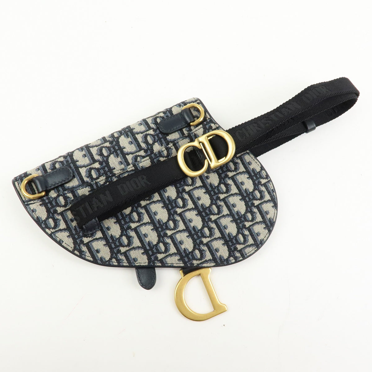 Christian Dior Saddle Belt Oblique Canvas, Navy, Canvas, Handbag