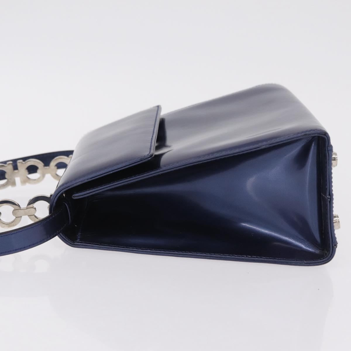Salvatore Ferragamo Gancini Envelope Top Handle Leather, Navy, Patent Leather, Handbag