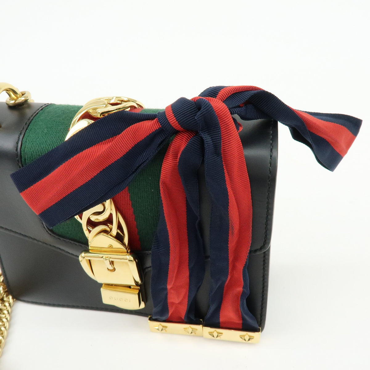 Gucci Sylvie Leather, Black, Leather, Shoulder Bag