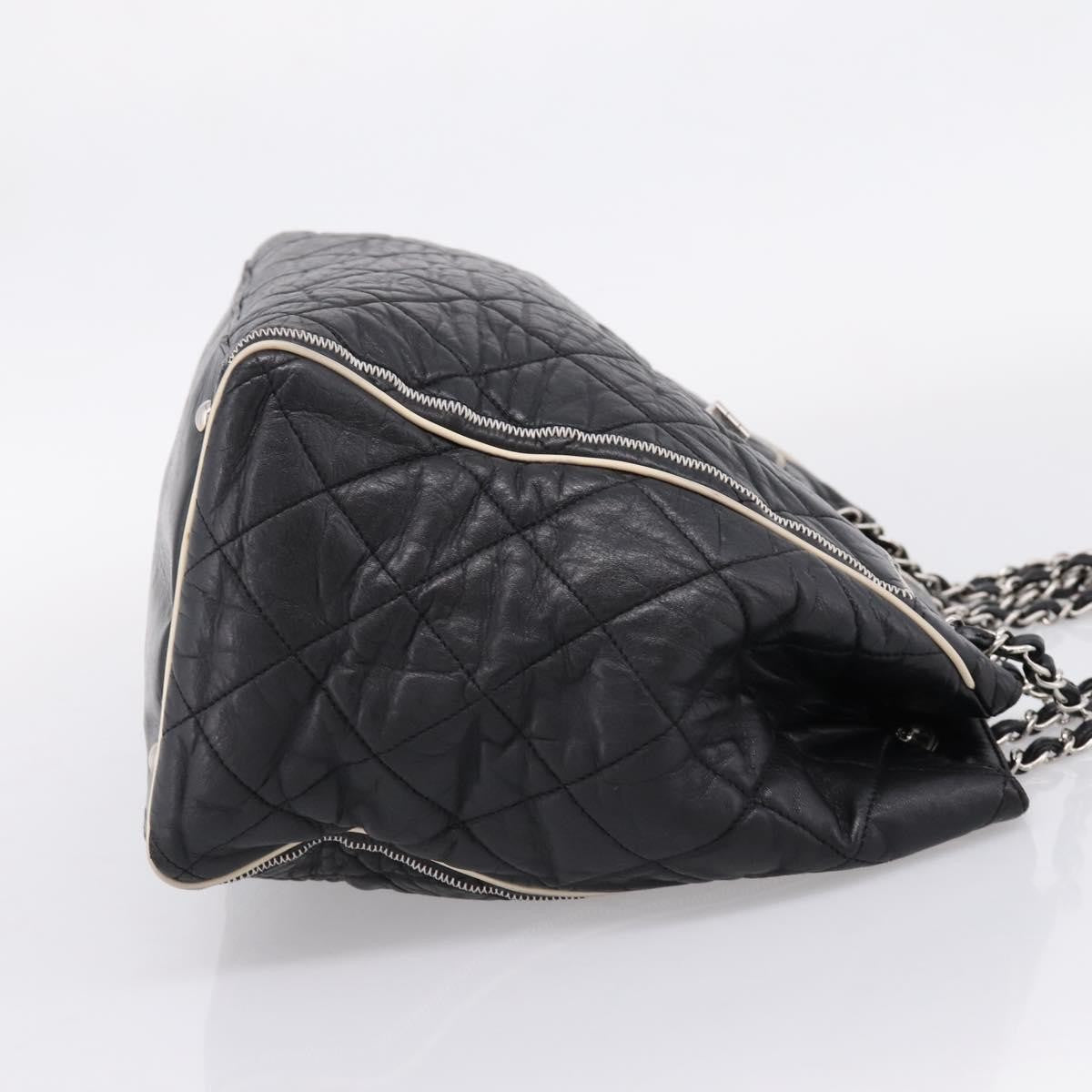 Chanel North South Mademoiselle Lock Quilted Leather, Black, Leather, Tote Bag