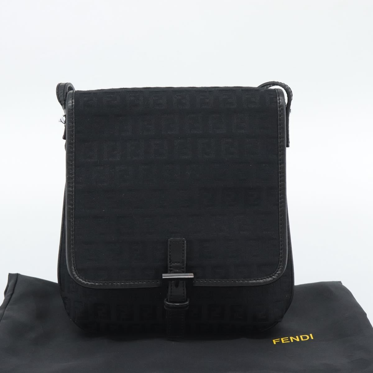 Fendi Shoulder Zucchino Canvas, Black, Canvas, Shoulder Bag