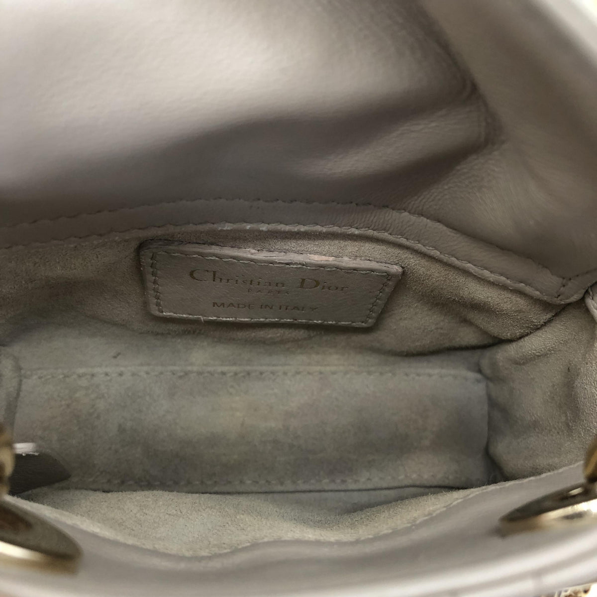 Christian Dior Lady Dior Leather, Gray, Leather, Handbag