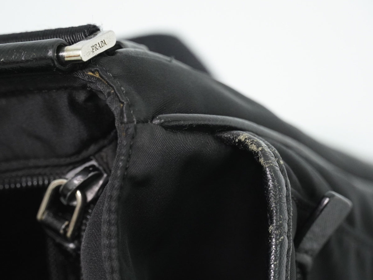 Prada Front Zip Messenger Quilted Tessuto, Black, Nylon, Shoulder Bag
