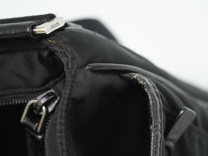 Prada Front Zip Messenger Quilted Tessuto, Black, Nylon, Shoulder Bag