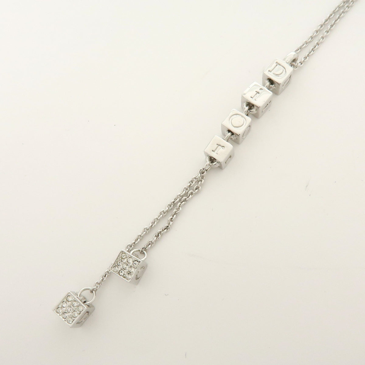 Christian Dior Logo Pendant Metal with Crystal, Silver, Metal, Necklace