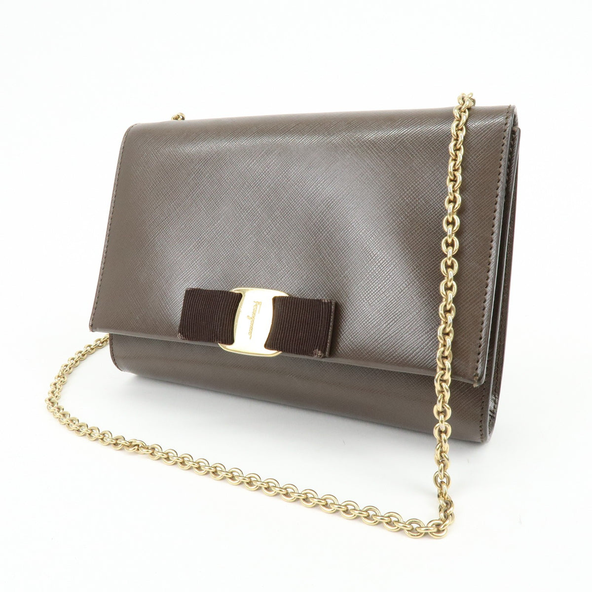 Salvatore Ferragamo Vara Bow Glitter, Brown, Leather, Crossbody Bag