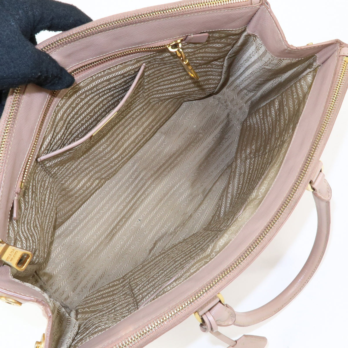 Prada Galleria Double Zip Saffiano Leather, Pink, Leather, Tote Bag