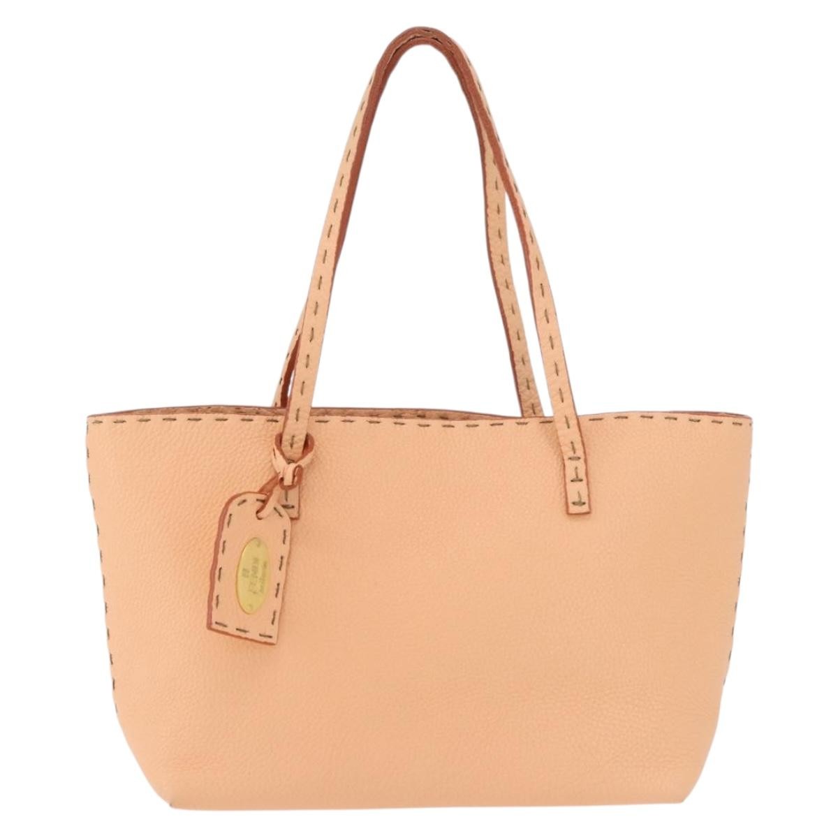 Fendi Selleria Carla Leather, Orange, Leather, Tote Bag