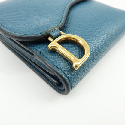 Christian Dior Saddle Flap Leather, Blue, Leather, Wallet