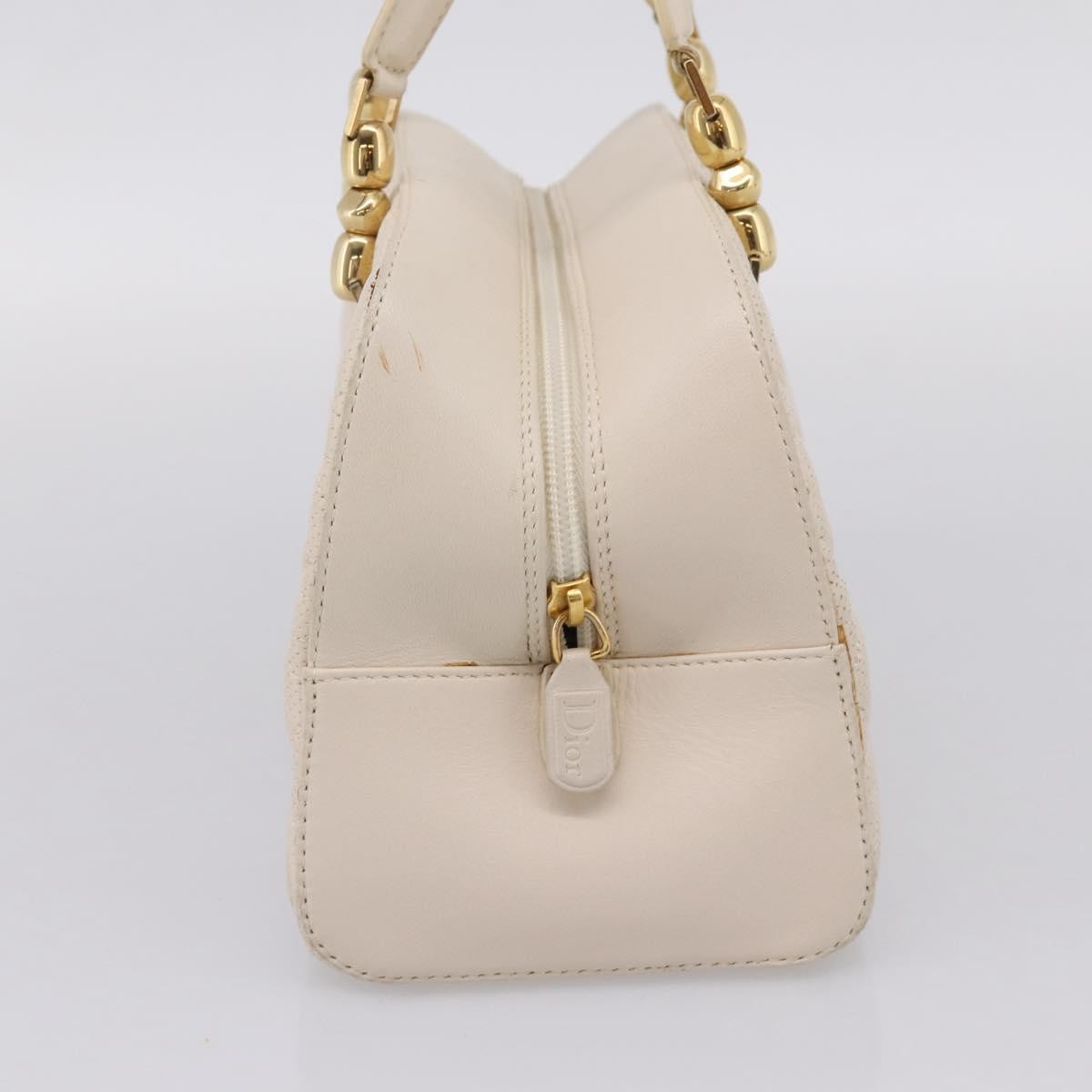 Christian Dior Vintage Leather, White, Leather, Tote Bag