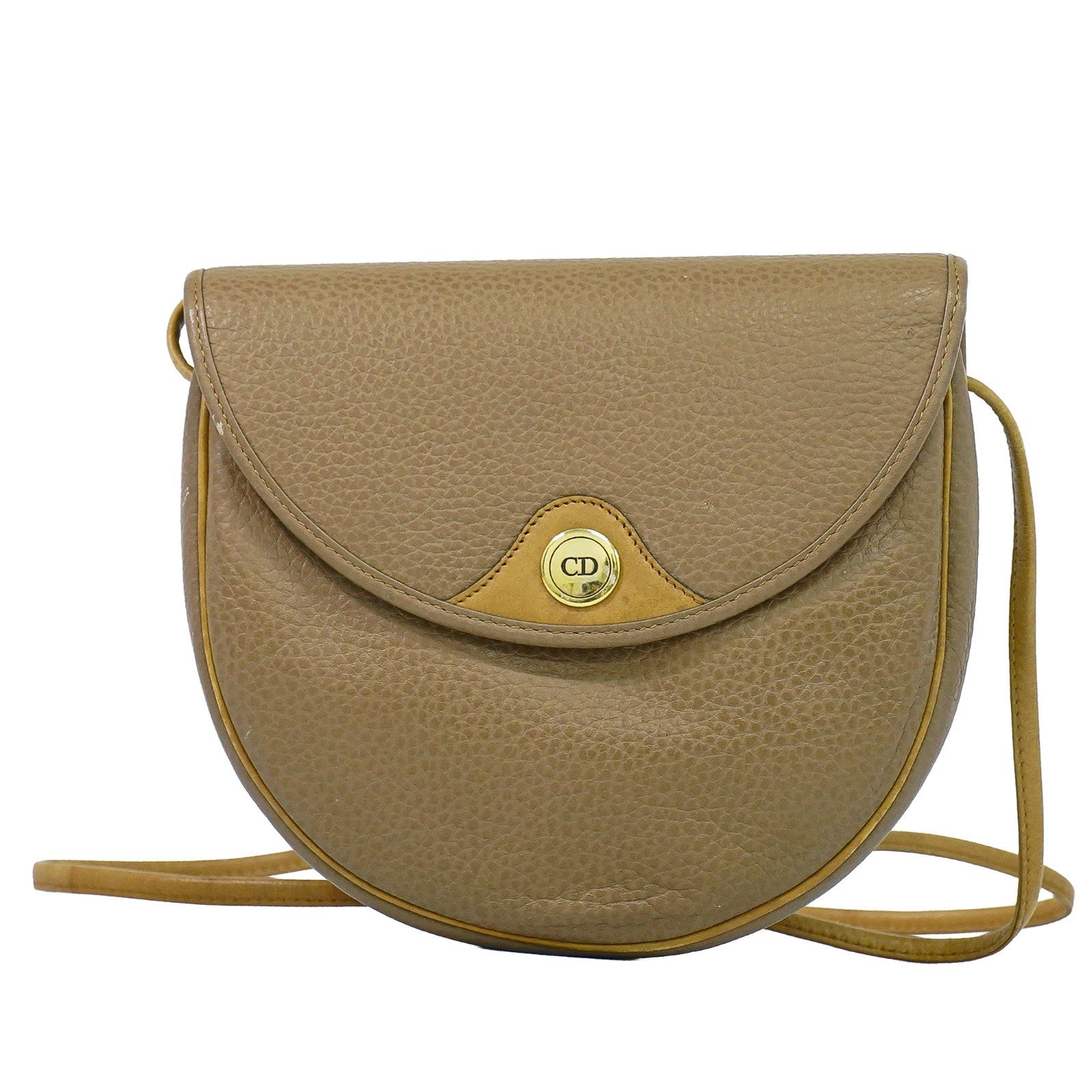 Christian Dior Vintage CD Flap Leather, Beige, Leather, Shoulder Bag