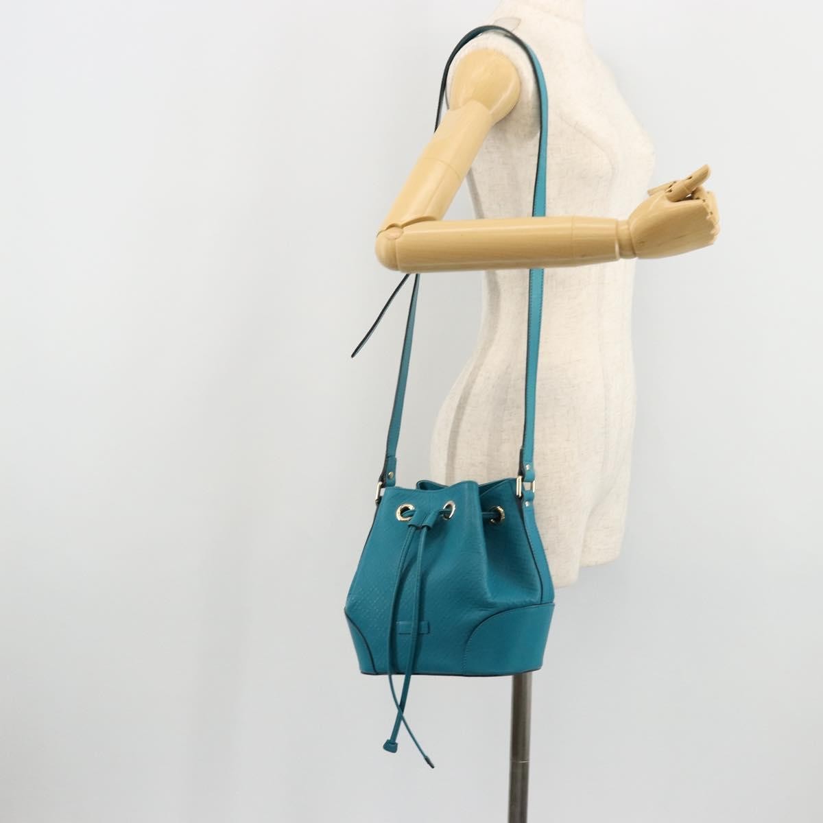 Gucci Bright Bucket Diamante Leather, Blue, Leather, Shoulder Bag