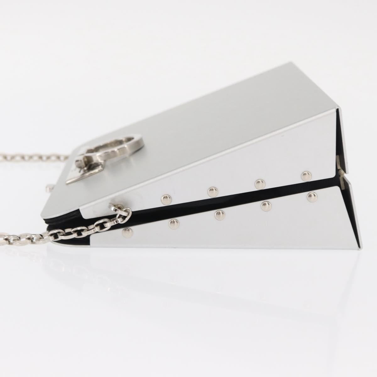 Salvatore Ferragamo Vintage Gancini Chain Leather, Silver, Stainless Steel, Shoulder Bag
