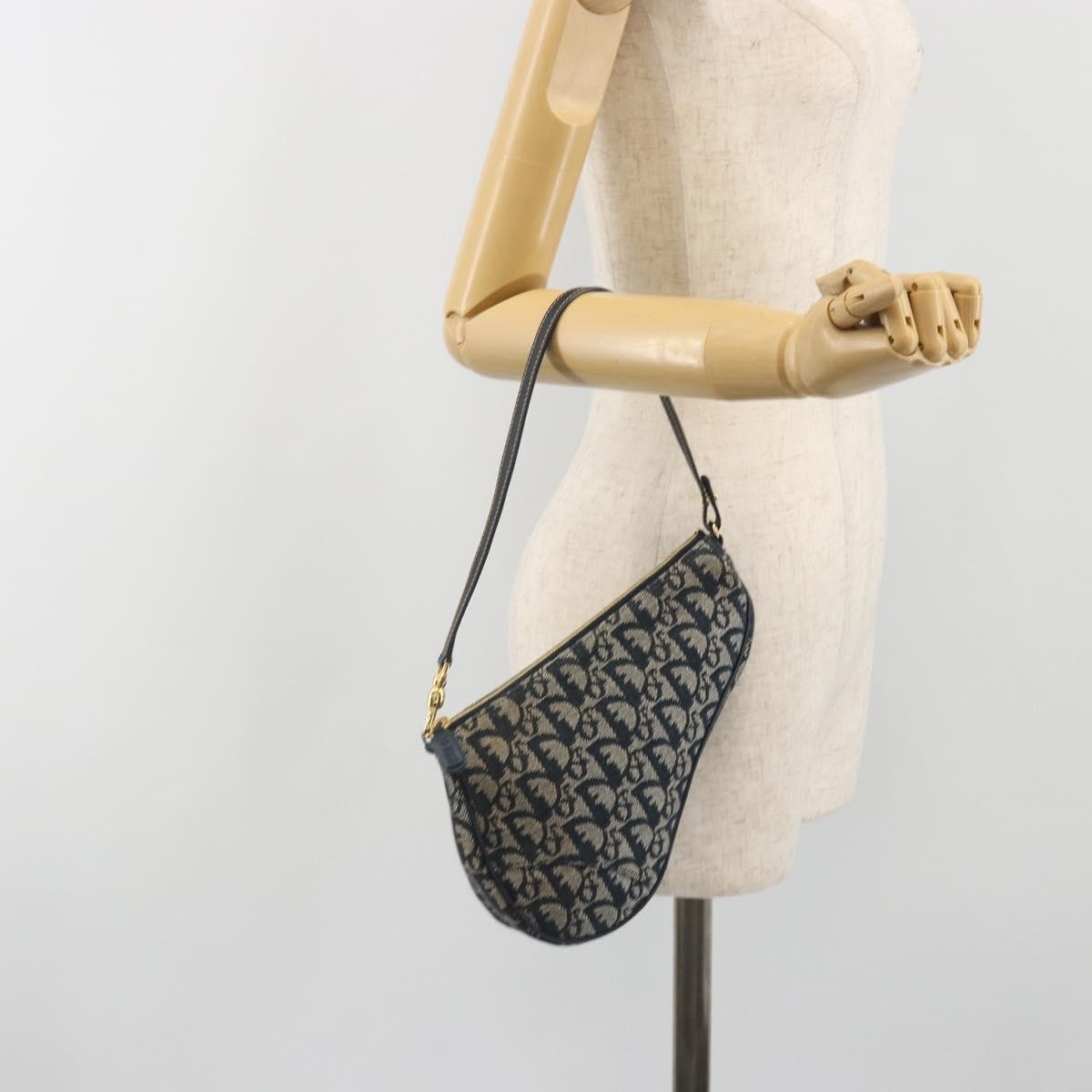 Christian Dior Vintage Saddle Diorissimo Canvas, Navy, Canvas, Shoulder Bag