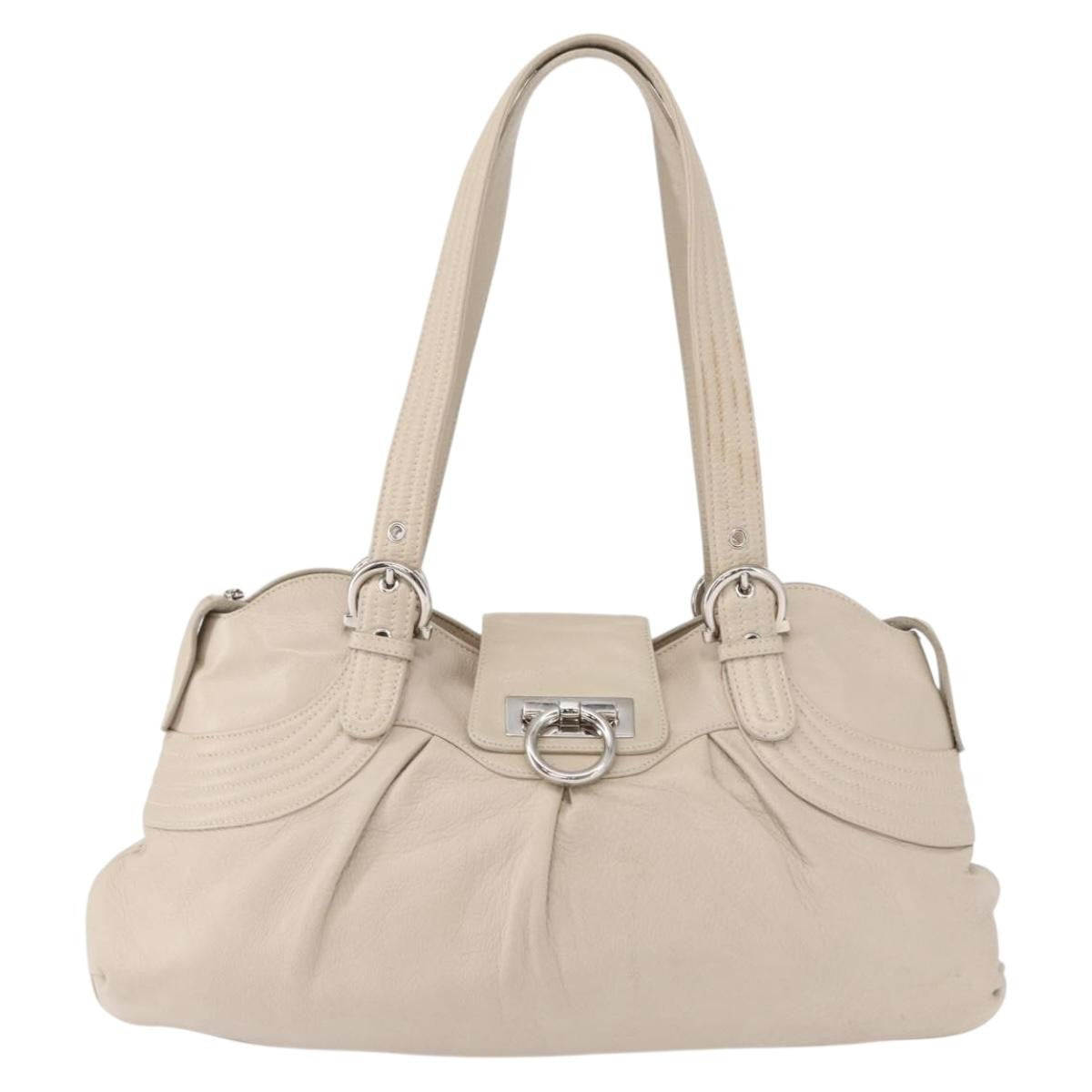Salvatore Ferragamo Gancini Leather, Silver, Leather, Shoulder Bag