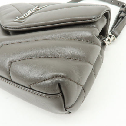 Saint Laurent Loulou Matelasse Chevron Leather, Gray, Leather, Shoulder Bag