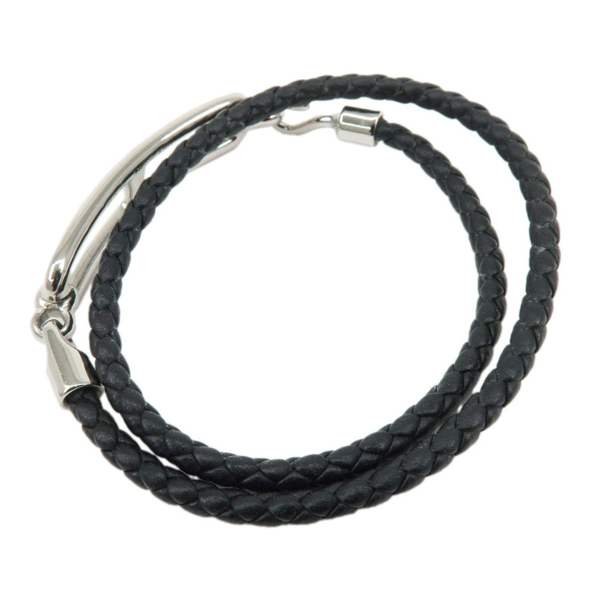 Hermes Roulis Double Tour Braided Leather, Black, Leather, Bracelet