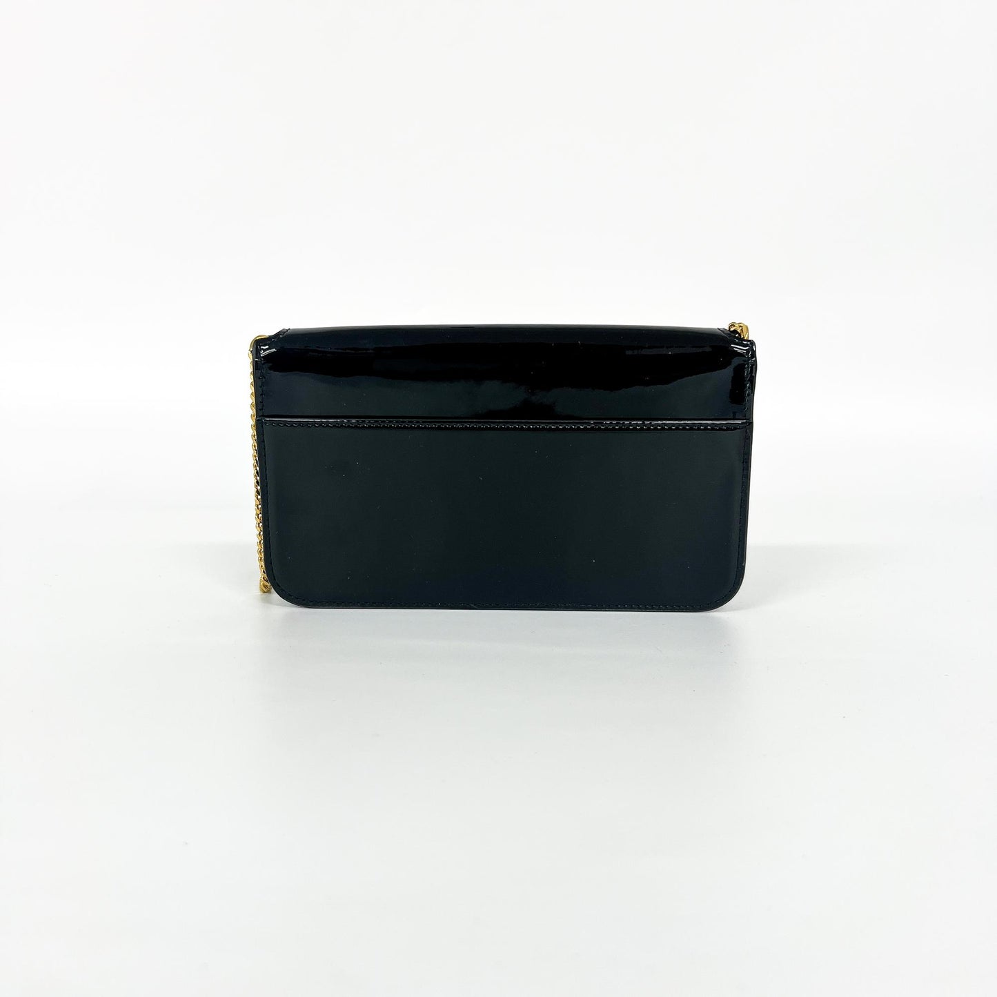 Saint Laurent Cassandre Flap Wristlet Pouch Patent, Black, Patent Leather, Handbag