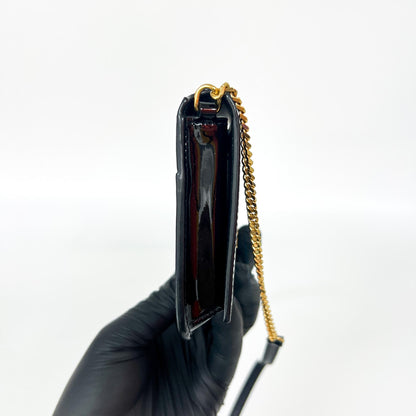 Saint Laurent Cassandre Flap Wristlet Pouch Patent, Black, Patent Leather, Handbag