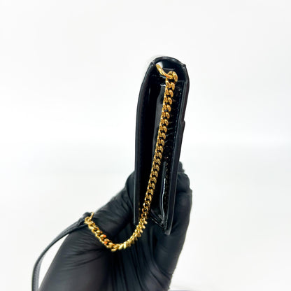 Saint Laurent Cassandre Flap Wristlet Pouch Patent, Black, Patent Leather, Handbag
