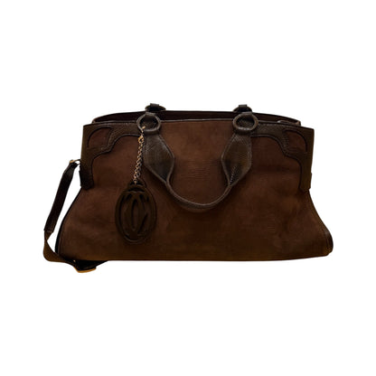 Cartier Marcello Leather, Brown, Suede, Handbag