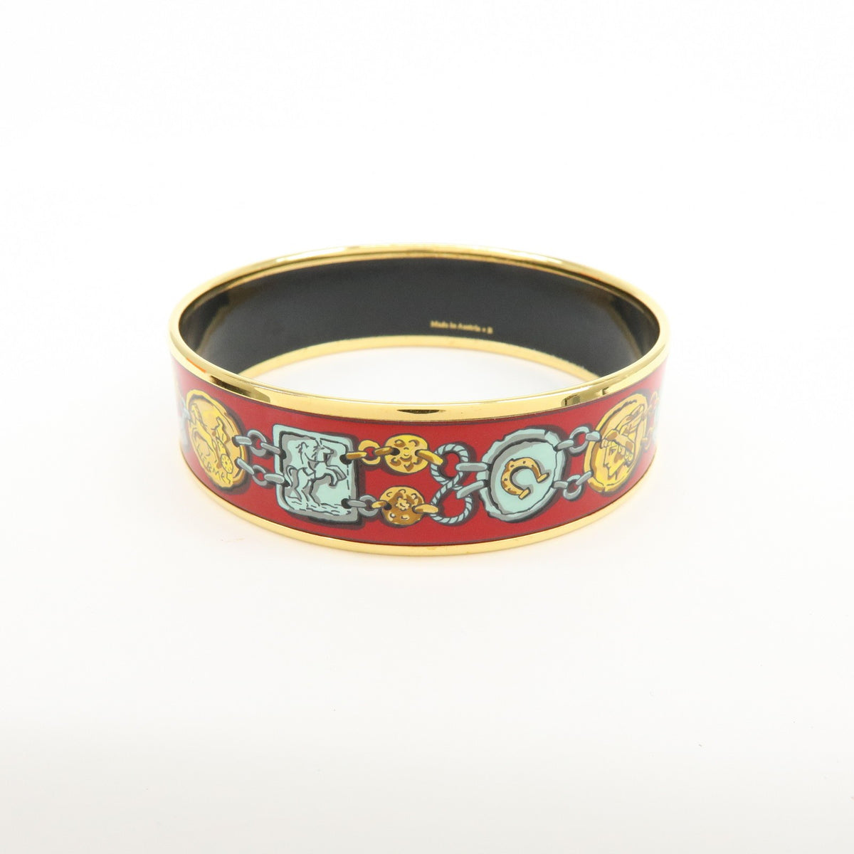 Hermes Bangle Printed Enamel, Red, Gold Plated, Bracelet