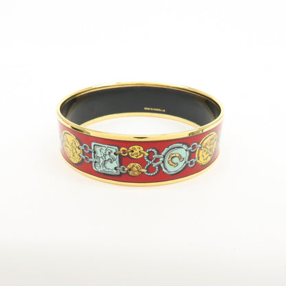 Hermes Bangle Printed Enamel, Red, Gold Plated, Bracelet