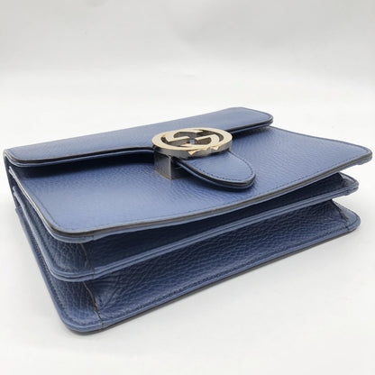 Gucci Interlocking Leather, Blue, Leather, Shoulder Bag