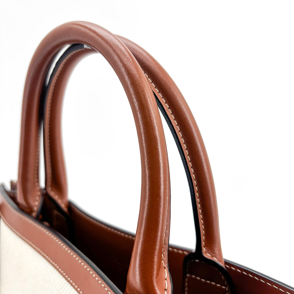 Celine Vertical Cabas Canvas with Leather, White, Canvas, Tote Bag