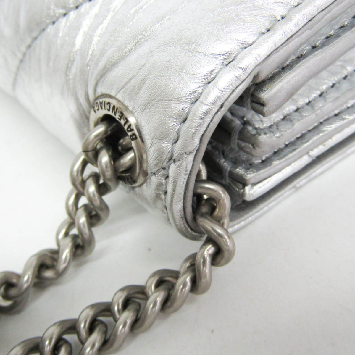Balenciaga Crush Chain Flap Leather, Silver, Leather, Handbag