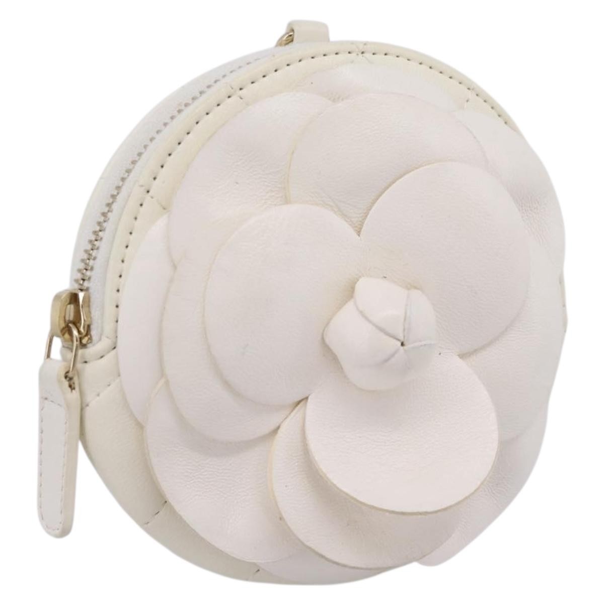 Chanel Camellia Round Clutch with Chain Lambskin, White, Leather, Clutch