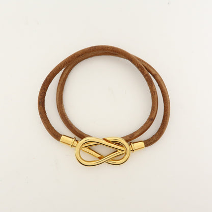 Hermes Jumbo Hook Choker Woven Leather and Metal, Brown, Leather, Necklace