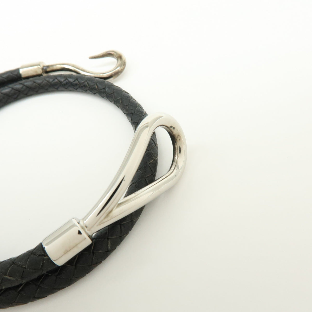 Hermes Jumbo Hook Double Tour Leather and Metal, Black, Leather, Bracelet