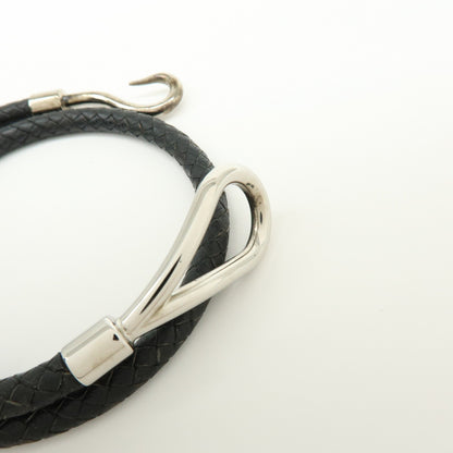 Hermes Jumbo Hook Double Tour Leather and Metal, Black, Leather, Bracelet