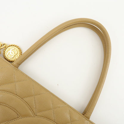 Chanel Medallion Quilted Lambskin, Beige, Calfskin, Tote Bag